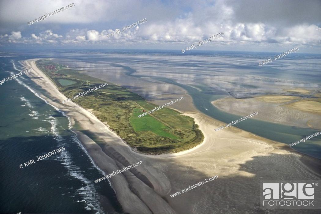 Stock Photo: Aerial photo of Juist, East Frisian Island, Lower Saxony, North Sea, northern Germany.