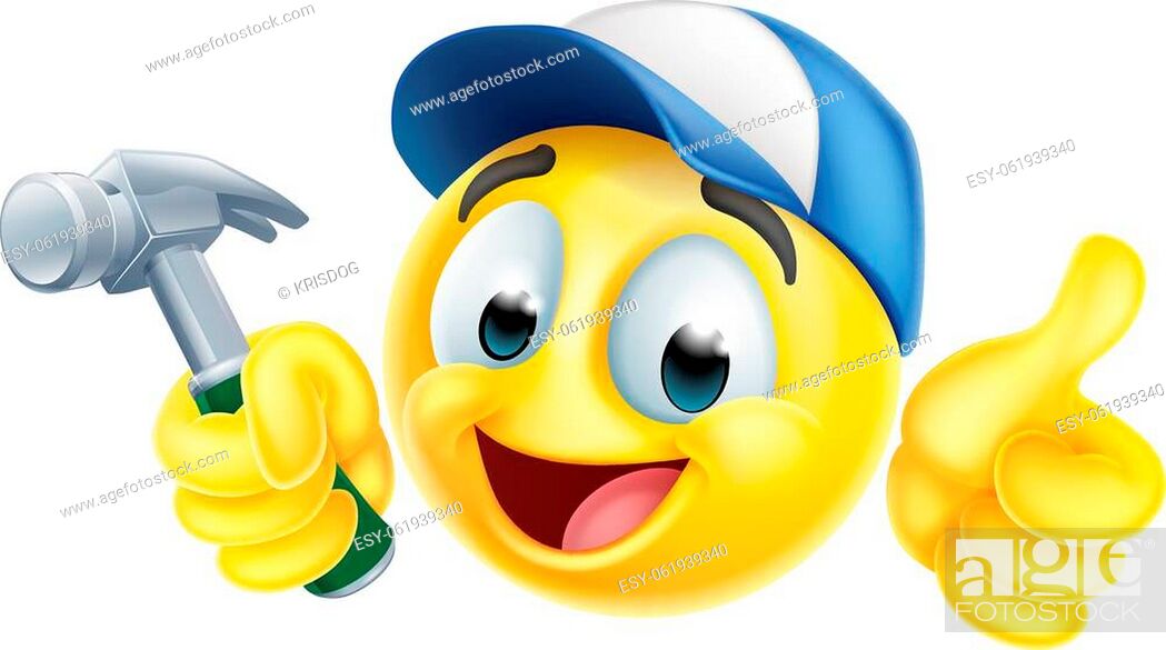 A handyman cartoon emoji emoticon face holding a hammer and giving a thumbs  up, Stock Vector, Vector And Low Budget Royalty Free Image. Pic.  ESY-061939340 | agefotostock
