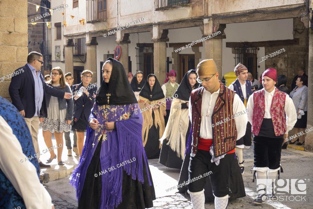 Stock Photo: Saint Ursula procession in Mora de Rubielos on October 21, 2018 Teruel Aragon Spain.