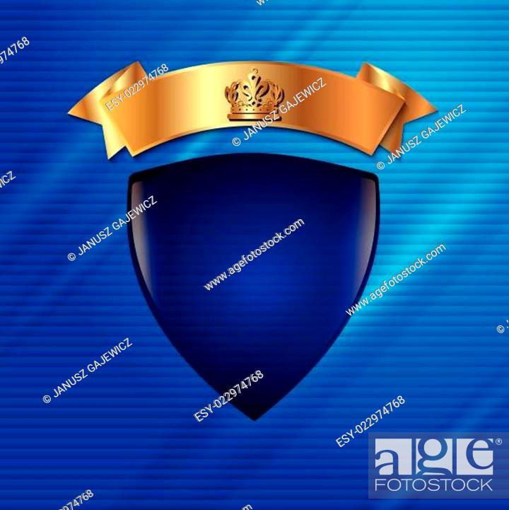 Stock Vector: Blue, Dark, Red, Shield, Curve, Metallic, Gold, Crown, Dot, Emblem, Glossy, Gradient