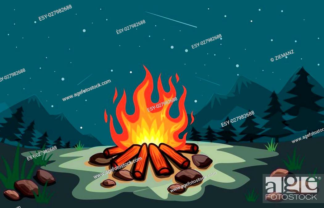 bonfire in the forest at night cartoon vector, Vecteur de Stock, Vecteur et  Image Low Budget Royalty Free. Photo ESY-027982688 | agefotostock