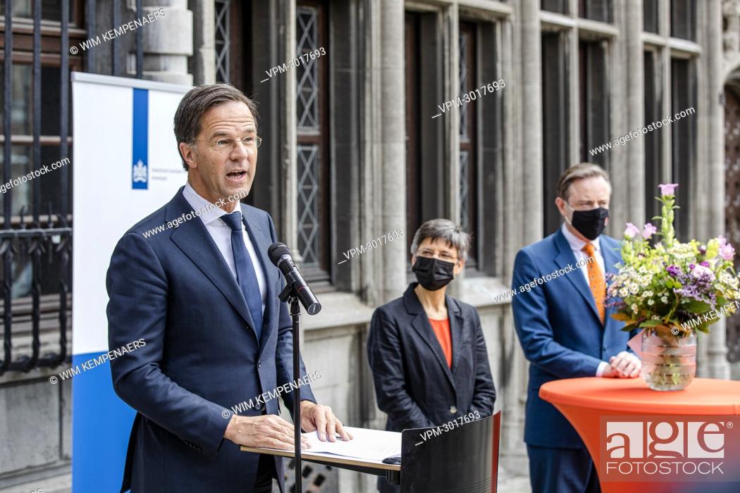 Stock Photo: Prime Minister of the Netherlands Mark Rutte delivers a speech at the opening of a new office of the Consulate-General of the Netherlands in Antwerp.