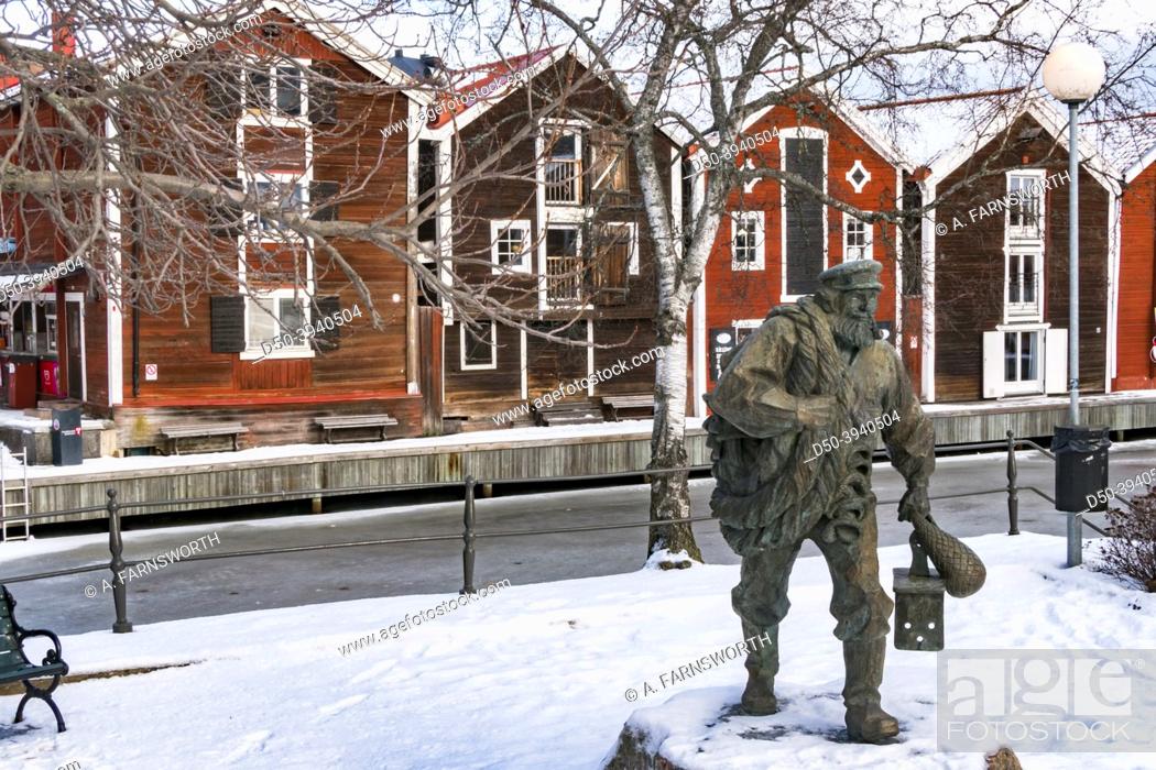 Stock Photo: Hudiksvall, Sweden Statue of a Historical Fisherman on the SundsKanal.