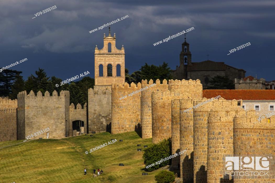 Stock Photo: Medieval monumental walls, UNESCO World Heritage Site. Avila city. Castilla León, Spain Europe.