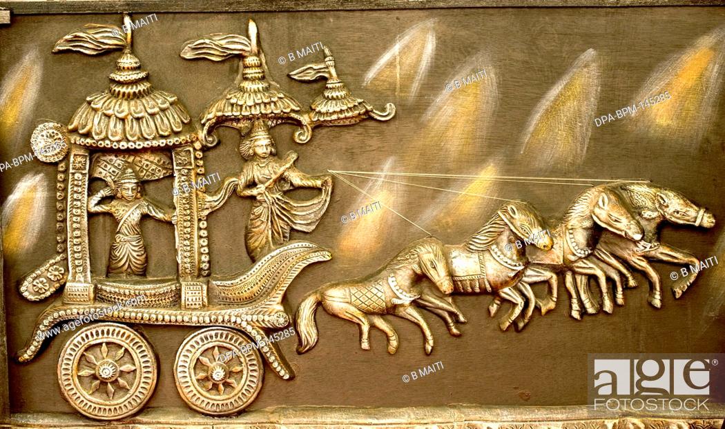 Terracotta panel of Mahabharata battle where lord Krishna and Arjuna are in  the chariot , India, Stock Photo, Picture And Rights Managed Image. Pic.  DPA-BPM-145285 | agefotostock
