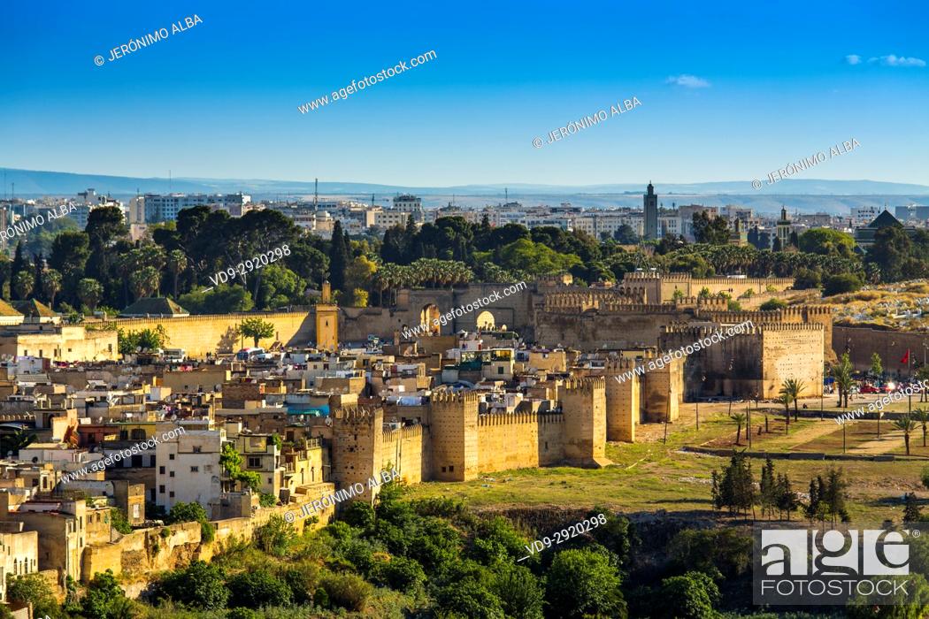 Stock Photo: Landscape, panoramic view, Old city wall, Souk Medina of Fez, Fes el Bali. Morocco, Maghreb North Africa.