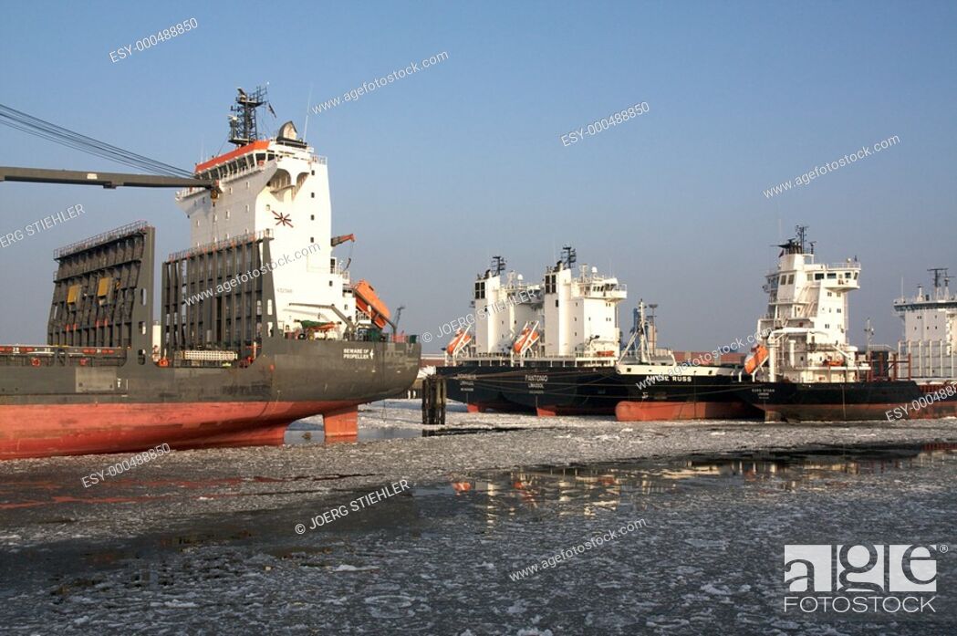 Stock Photo: Ship waiting of cargo, Hamburg, Germany.