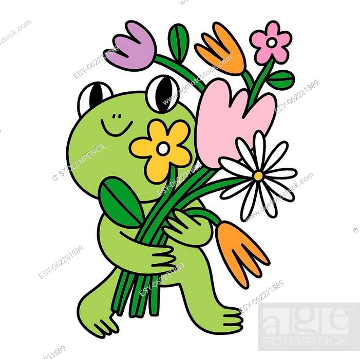 Cute little cartoon frog with flowers bouquet, vector illustration,  isolated on white background, Stock Vector, Vector And Low Budget Royalty  Free Image. Pic. ESY-062231889 | agefotostock