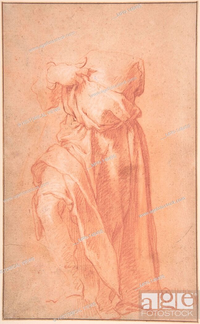 Stock Photo: Study of a Headless Draped Figure with Arms Crossed; verso: Figure of a Man in a Voluminous robe, Seen from Behind. Artist: Attributed to Abraham Bloemaert.