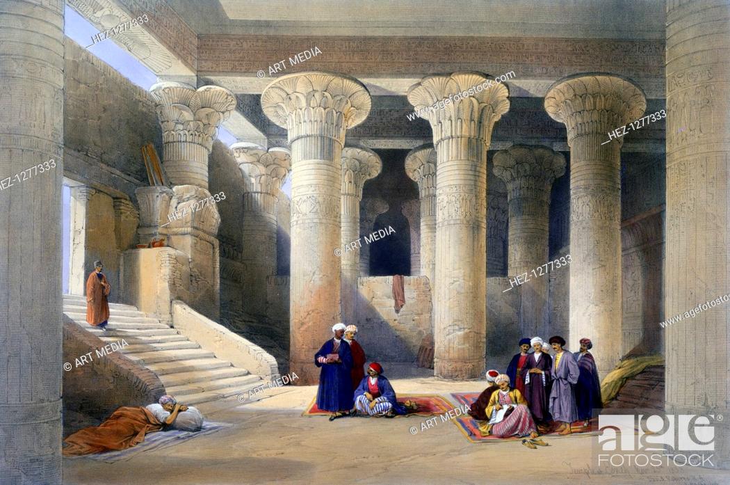 Stock Photo: 'Interior of the Temple at Esna, Upper Egypt', 1838. A plate from Egypt and Nubia, engraved by Louis Haghe. Found in the collection of the Victoria and Albert.