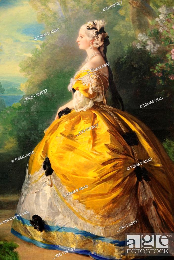Stock Photo: Detail: The Empress Eugénie, Eugénie de Montijo, 1826–1920, Condesa de Teba, 1854, by Franz Xaver Winterhalter, German, Oil on canvas, 36 1/2 x 29 in.