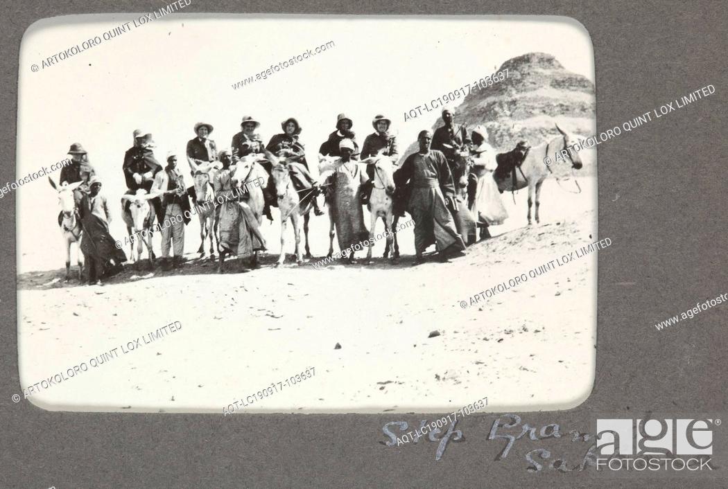 Stock Photo: Digital Image - World War I, Group Portrait on Mules, Step Pyramid, Sakkara, Egypt, 1915-1917, Digital image of a photograph from an album compiled by Sister.