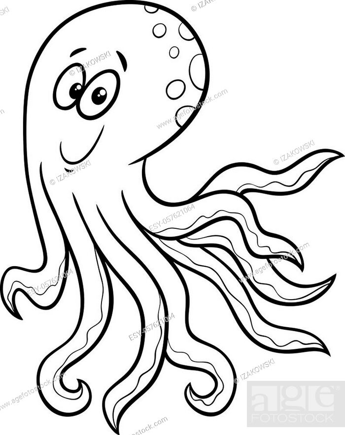 Black and White Cartoon Illustration of Funny Octopus Sea Animal Character  Coloring Book, Stock Vector, Vector And Low Budget Royalty Free Image. Pic.  ESY-057621064 | agefotostock