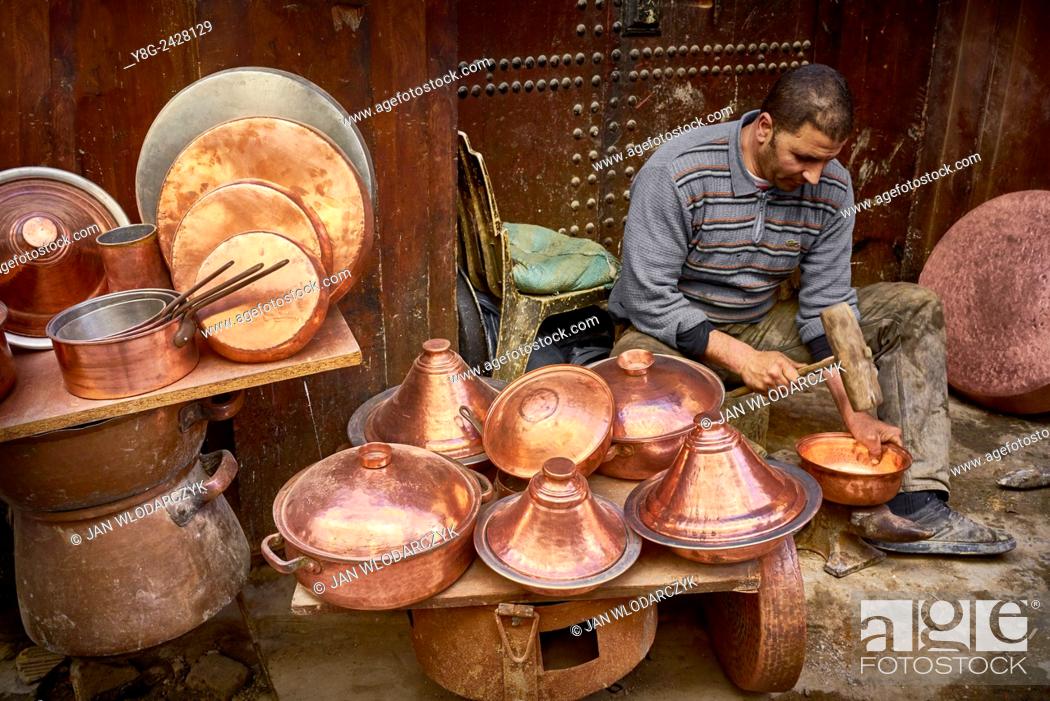 Stock Photo: Fez, Medina. Metalworkers workshops in the Place el Seffarine. Morocco.