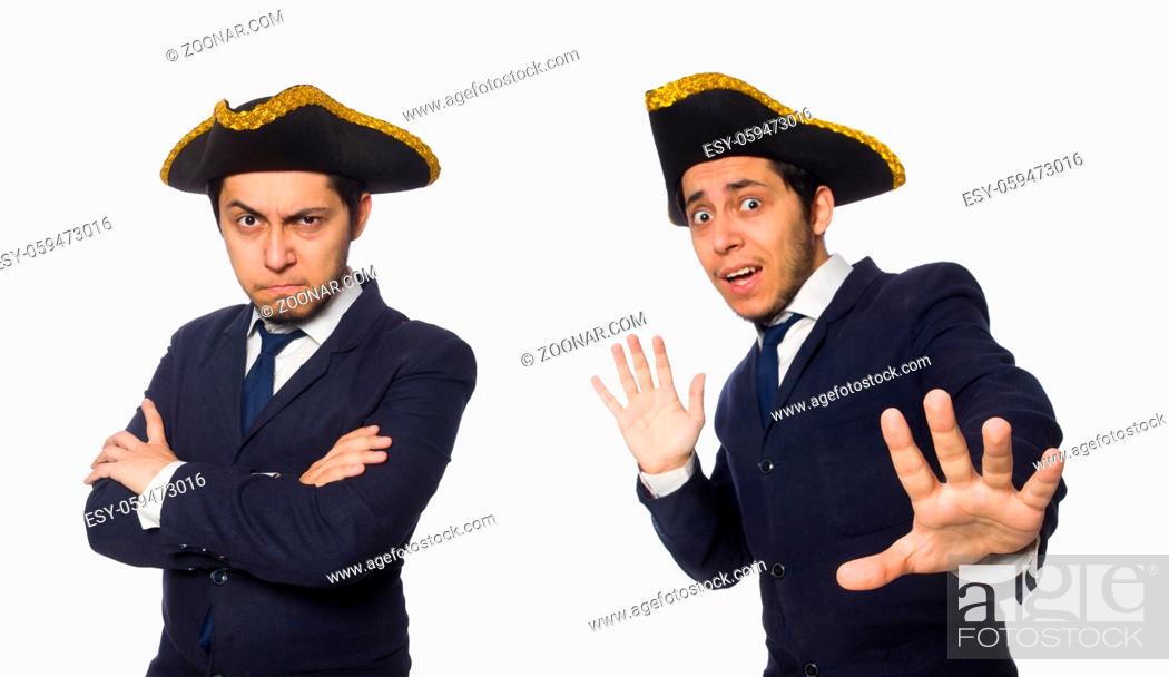 Stock Photo: Young captain isolated on white.