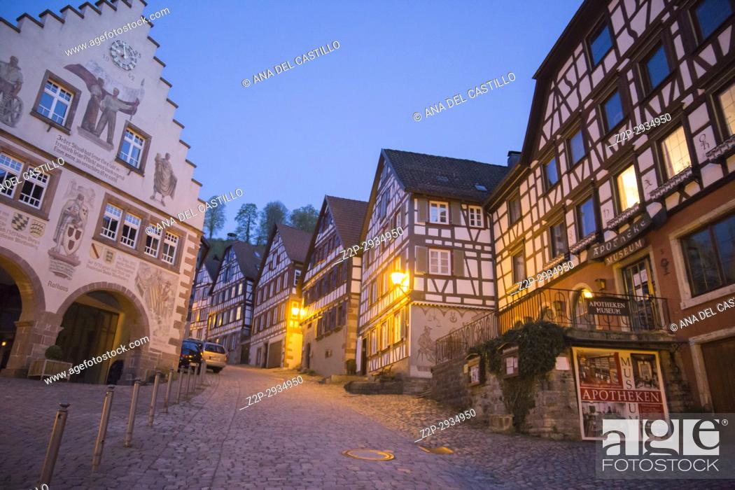 Stock Photo: Traditional half-timbered houses located in the historic center of Schiltach, Black Forest, Baden-Wurtemberg, Germany, Europe.