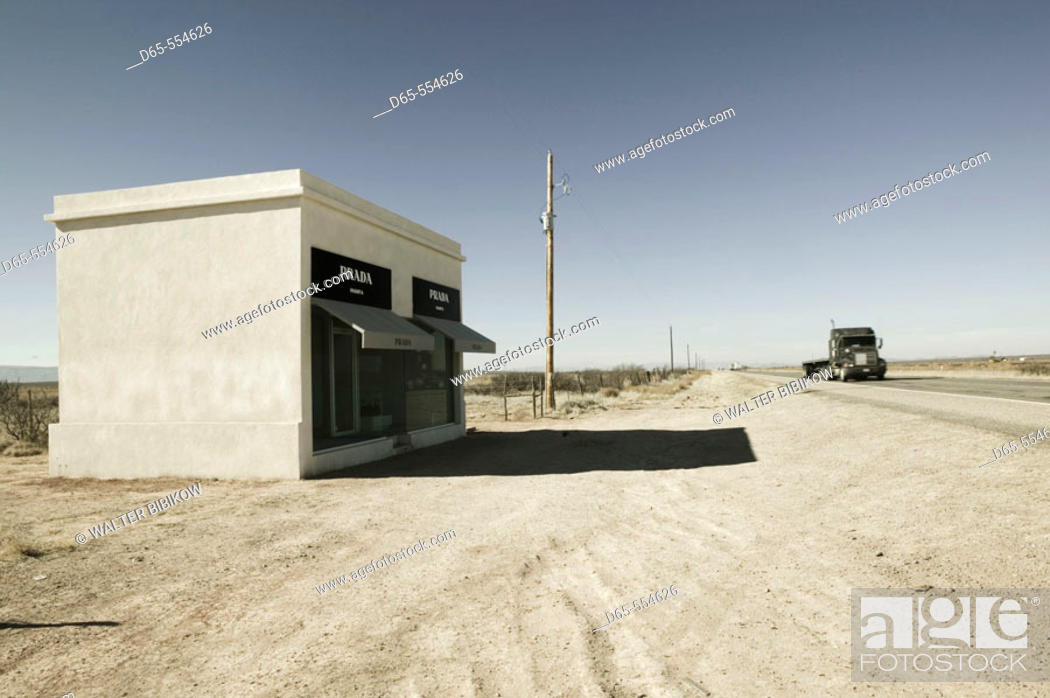 Prada Marfa' faux Prada Store in desert art piece done by Elmgren & Dragset  for Ballroom Marfa, Stock Photo, Picture And Rights Managed Image. Pic.  D65-554626 | agefotostock