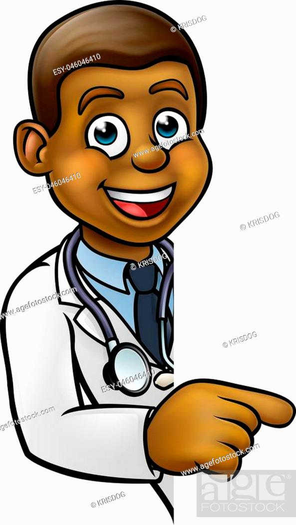 A cartoon doctor wearing lab white coat with stethoscope peeking around  sign and pointing, Stock Vector, Vector And Low Budget Royalty Free Image.  Pic. ESY-046046410 | agefotostock