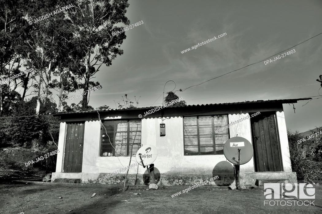 Stock Photo: House with Airtel dish antenna, Munnar, Idukki, Kerala, India, Asia.