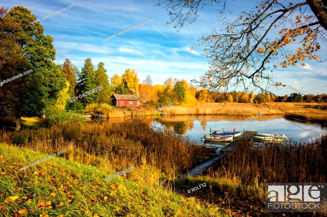 Stock Photo: Autumn by lake Sottern in Svennevad, Sweden.