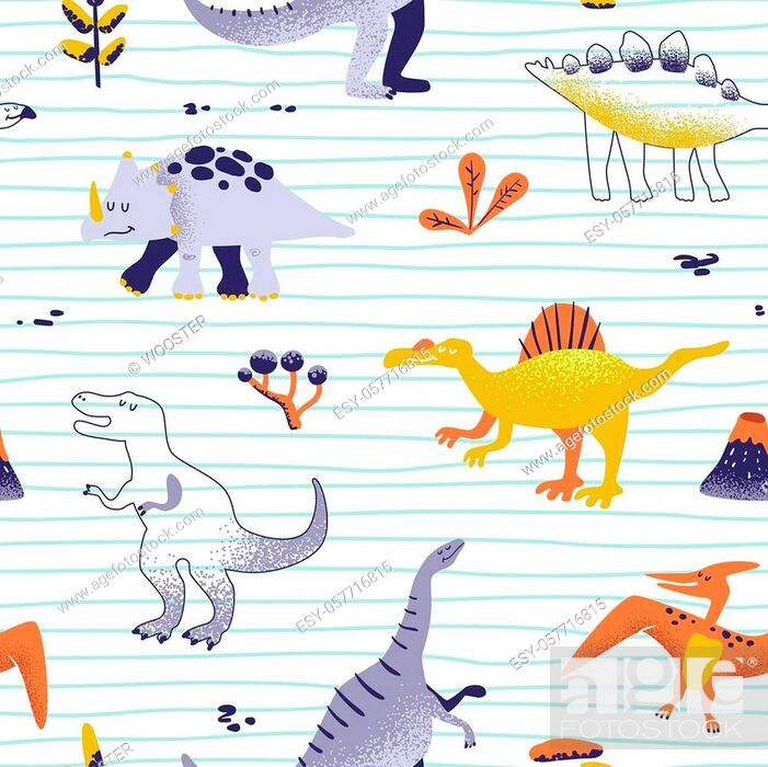 Seamless cute cartoon dinosaurs pattern. Vector baby dino background  texture, Stock Vector, Vector And Low Budget Royalty Free Image. Pic.  ESY-057716815 | agefotostock