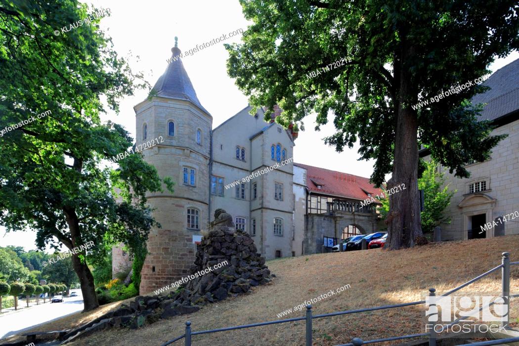 Stock Photo: Bertholdsburg Castle, museum, castle complex, house facade, village view, summer, Schleusingen, Thuringia, Germany, Europe,.