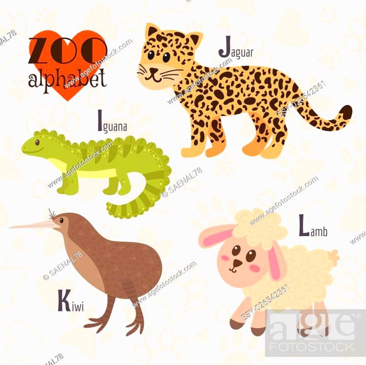 Zoo alphabet with funny animals. I, j, k, l letters. Iguana, jaguar, kiwi,  lamb, Stock Vector, Vector And Low Budget Royalty Free Image. Pic.  ESY-026542361 | agefotostock