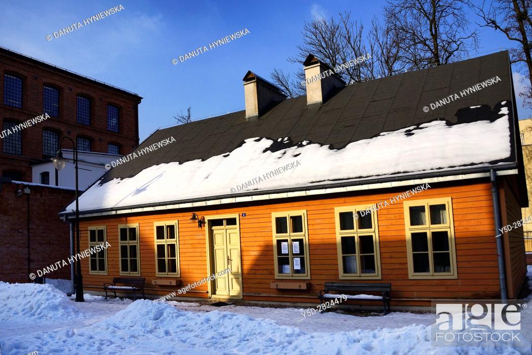 Stock Photo: Open-air Museum of regional Wooden Architecture - integral part of Central Museum of Textiles, located on main artery of Lodz - Piotrkowska Street.