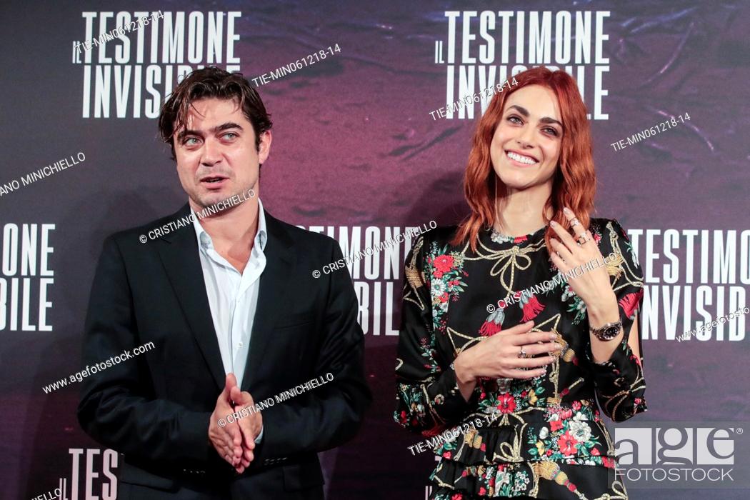 Stock Photo: The actor Riccardo Scamarcio, the actress Miriam Leone during the photocall of film Il testimone invisibile, Rome, ITALY-06-12-2018.