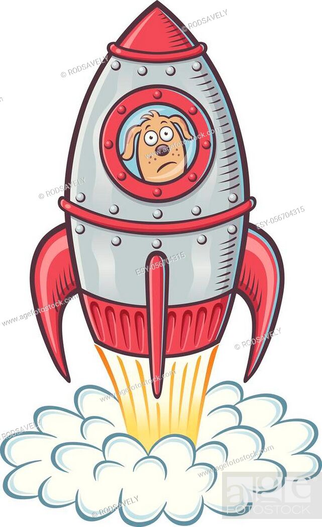 Cartoon of a retro looking rocket ship that is blasting off with a dog  looking out the window with a..., Stock Vector, Vector And Low Budget  Royalty Free Image. Pic. ESY-056704315 |