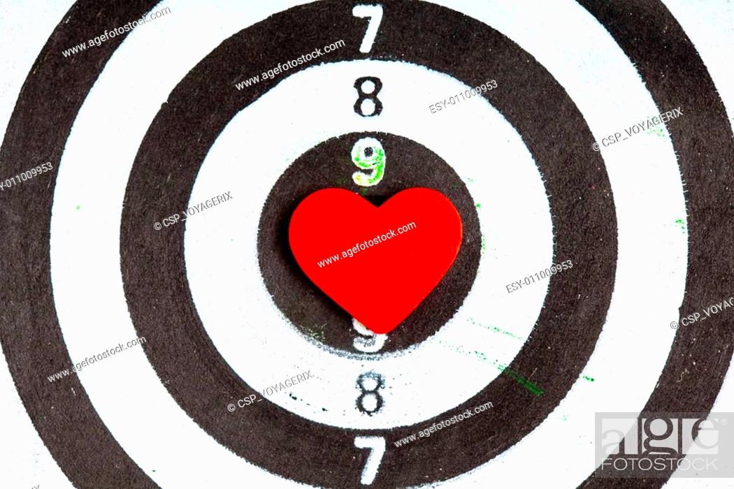 Stock Photo: Closeup black white target with heart bullseye as love background.