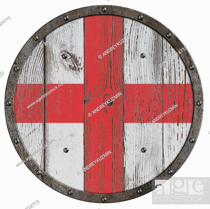 old medieval wooden shield of crusaders with red cross over white isolated, Stock Photo, Picture And Low Budget Royalty Image. Pic. ESY-050924713 | agefotostock
