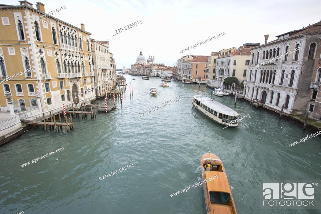 Stock Photo: Venice, Veneto, Italy : View of Grand Canal from Accademia bridge. .