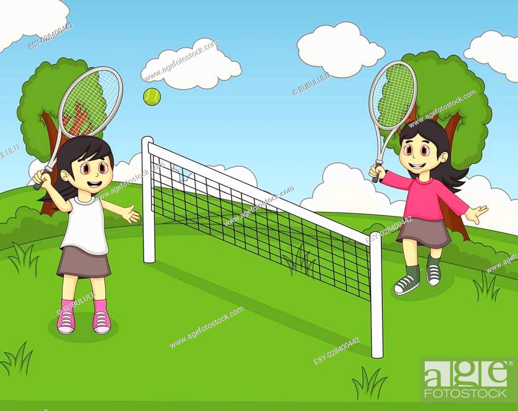 Children playing tennis in the park cartoon, Stock Vector, Vector And Low  Budget Royalty Free Image. Pic. ESY-028400442 | agefotostock