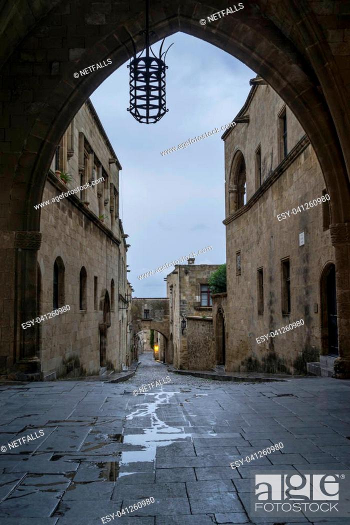 Stock Photo: streets of the Knights in the old town of Rhodes Greece.