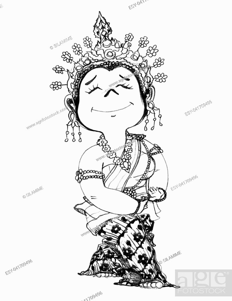 Thai pretty girl dancing central costume and acting cute cartoon character  design pencil drawing..., Stock Photo, Picture And Low Budget Royalty Free  Image. Pic. ESY-041709496 | agefotostock