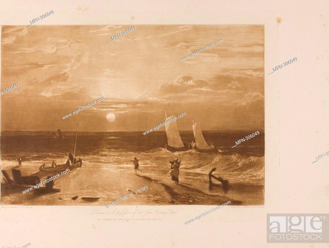 Stock Photo: Author: Joseph Mallord William Turner. The Midmay Sea-Piece, plate 40 from LIber Studiorum - published February 11, 1812 - Joseph Mallord William Turner.