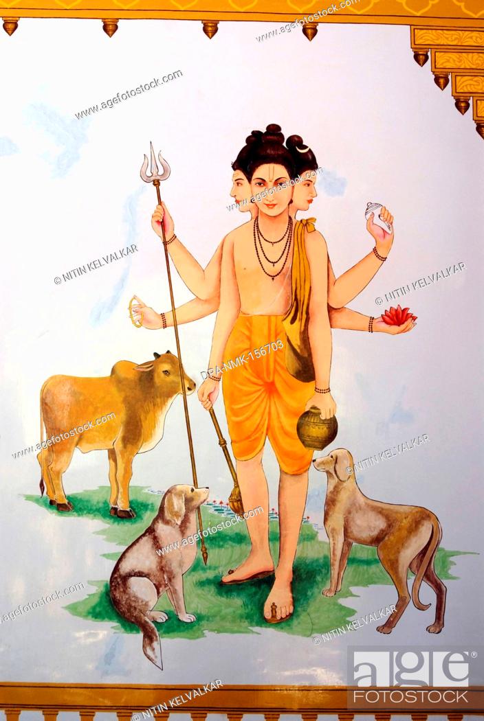 Painting of lord Dattatraya Datt incarnation of trinity Brahma Vishnu and  Shiva on entrance wall of..., Stock Photo, Picture And Rights Managed  Image. Pic. DPA-NMK-156703 | agefotostock
