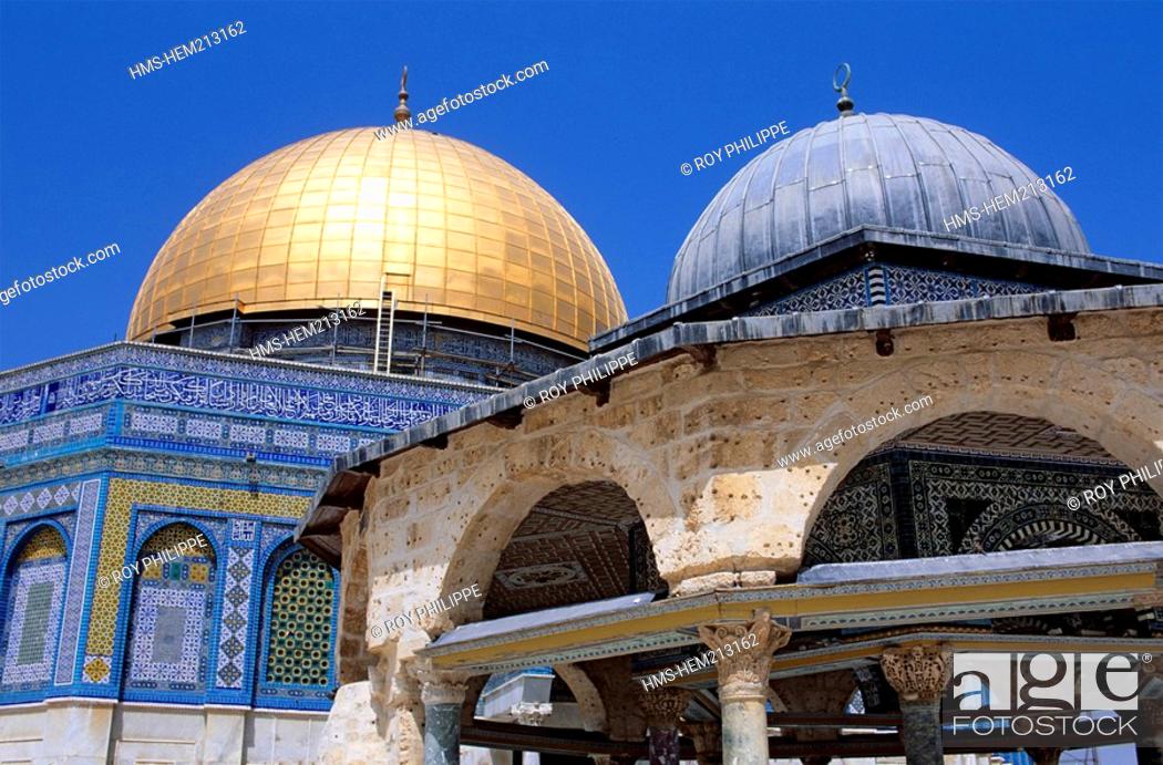Stock Photo: Israel, Jerusalem, holy city, old town, listed as World Heritage by UNESCO, Haram Esh Sherif Temple Mount, Dome of the Rock and Dôme of the Chain.