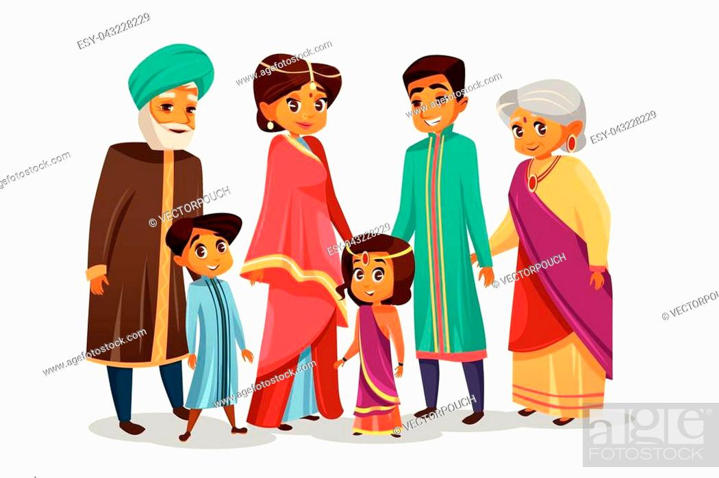 Vector cartoon Indian family characters set. Happy hindu senior man, woman,  Stock Vector, Vector And Low Budget Royalty Free Image. Pic. ESY-043228229  | agefotostock
