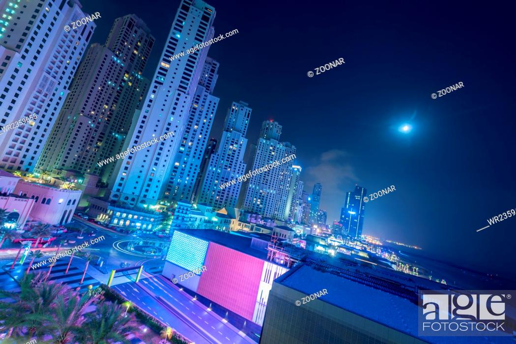 Stock Photo: Dubai - AUGUST 9, 2014: Dubai Marina district on August 9 in UAE. Dubai is fastly developing city in Middle East.