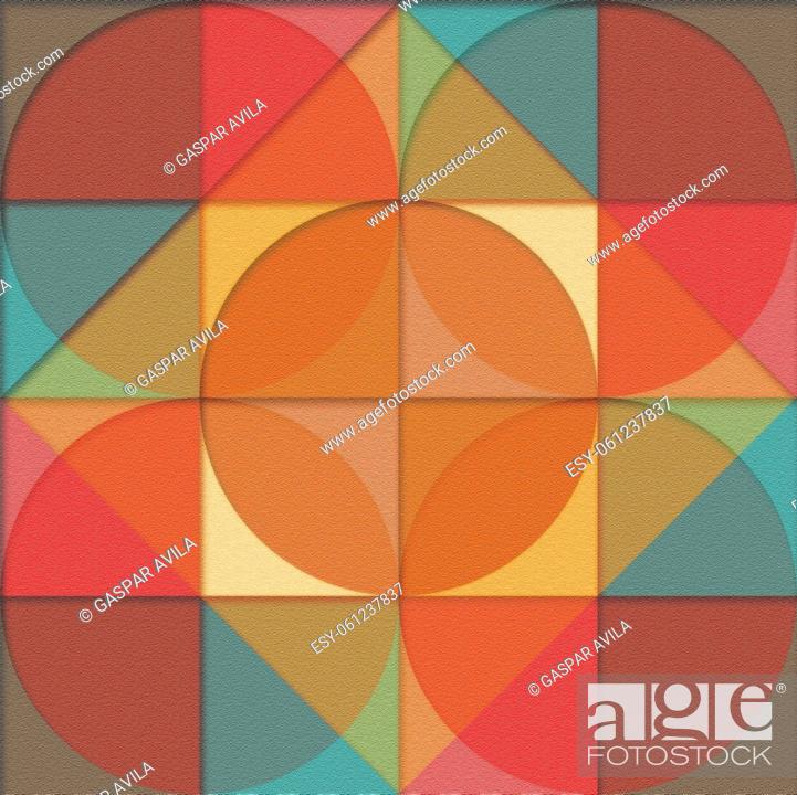 Stock Vector: Geometric abstract digital art made with basic shapes in colorful tones.
