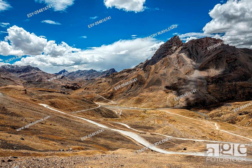 Stock Photo: Famous Manali-Leh high altitude road road to Ladakh in Indian Himalayas. Ladakh, Jammu and Kashmir, India.