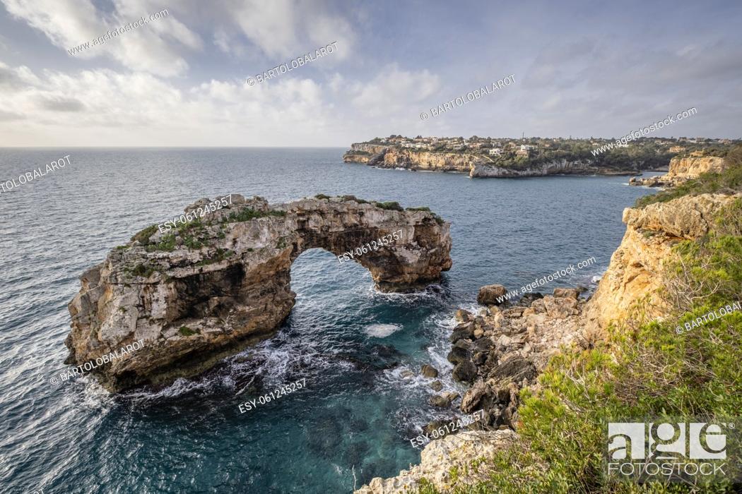Stock Photo: Es Pontas, natural rock bridge, Santanyi, Mallorca, Balearic Islands, Spain.