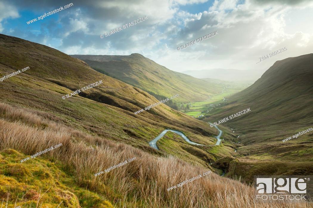 Stock Photo: Spring morning at Glengesh Pass, county Donegal, Ireland.