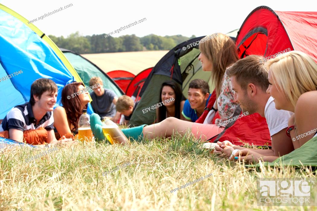 Stock Photo: Young people on camping trip.