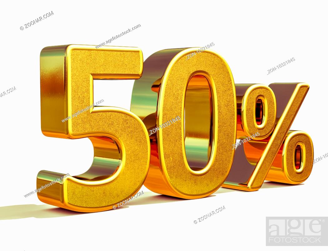 Stock Photo: Gold Sale 50%, Gold Percent Off Discount Sign, Sale Banner Template, Special Offer 50% Off Discount Tag, Fifty Percentages Up Sticker, Gold Sale Symbol.