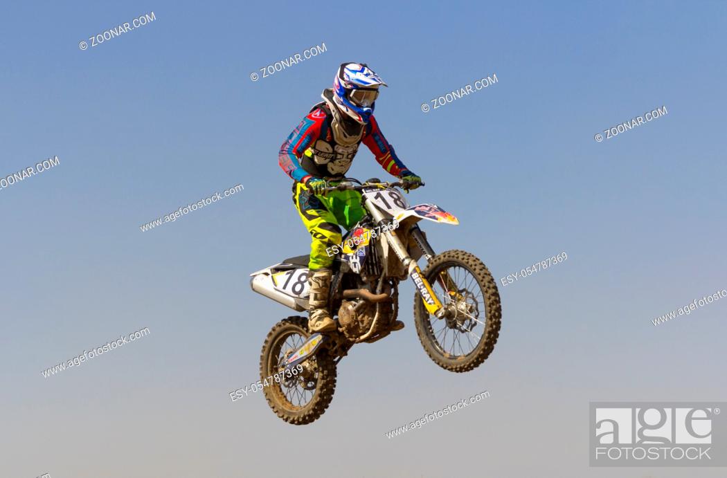 Stock Photo: MOSCOW - JUNE 4: Motorcyclist at the European Championship in motocross in Russia on June 4, 2017 in Moscow, Russia.