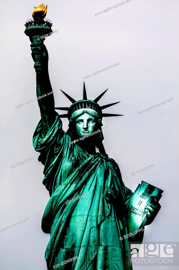 Stock Photo: The Statue of Liberty is a colossal neoclassical sculpture on Liberty Island in New York Harbor in New York City,.