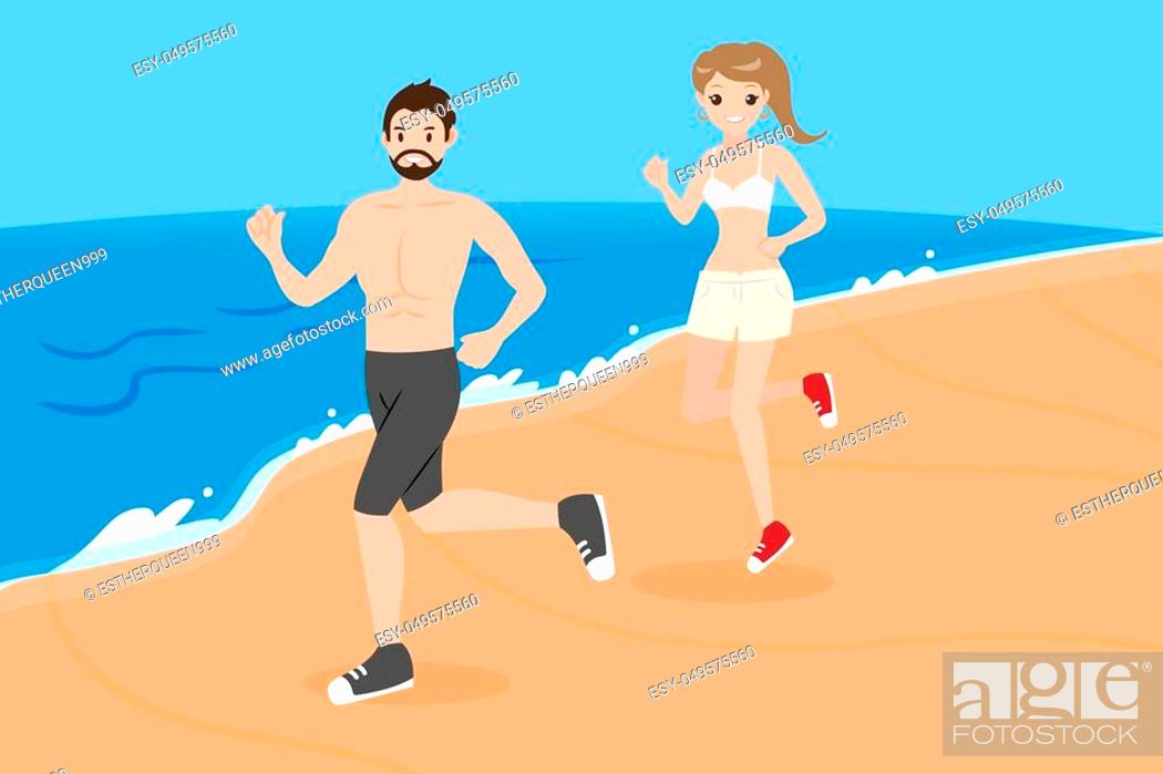cute cartoon people run on the beach, Stock Vector, Vector And Low Budget  Royalty Free Image. Pic. ESY-049575560 | agefotostock